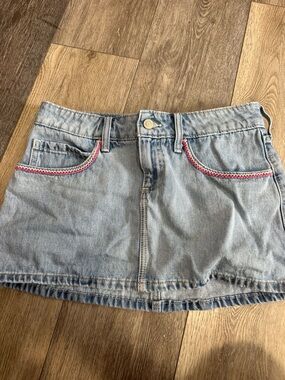 Hollister Light Blue Denim Mini Skirt with Pink Trim